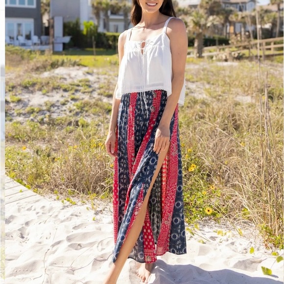 NATURAL LIFE Dresses & Skirts - Natural Life Navy & Red Boho Maxi Skirt
